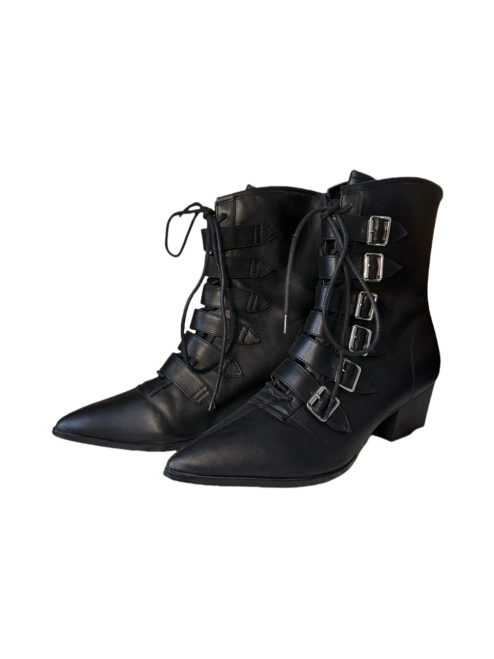 Black Lace-Up Pointed Toe Ankle Boots